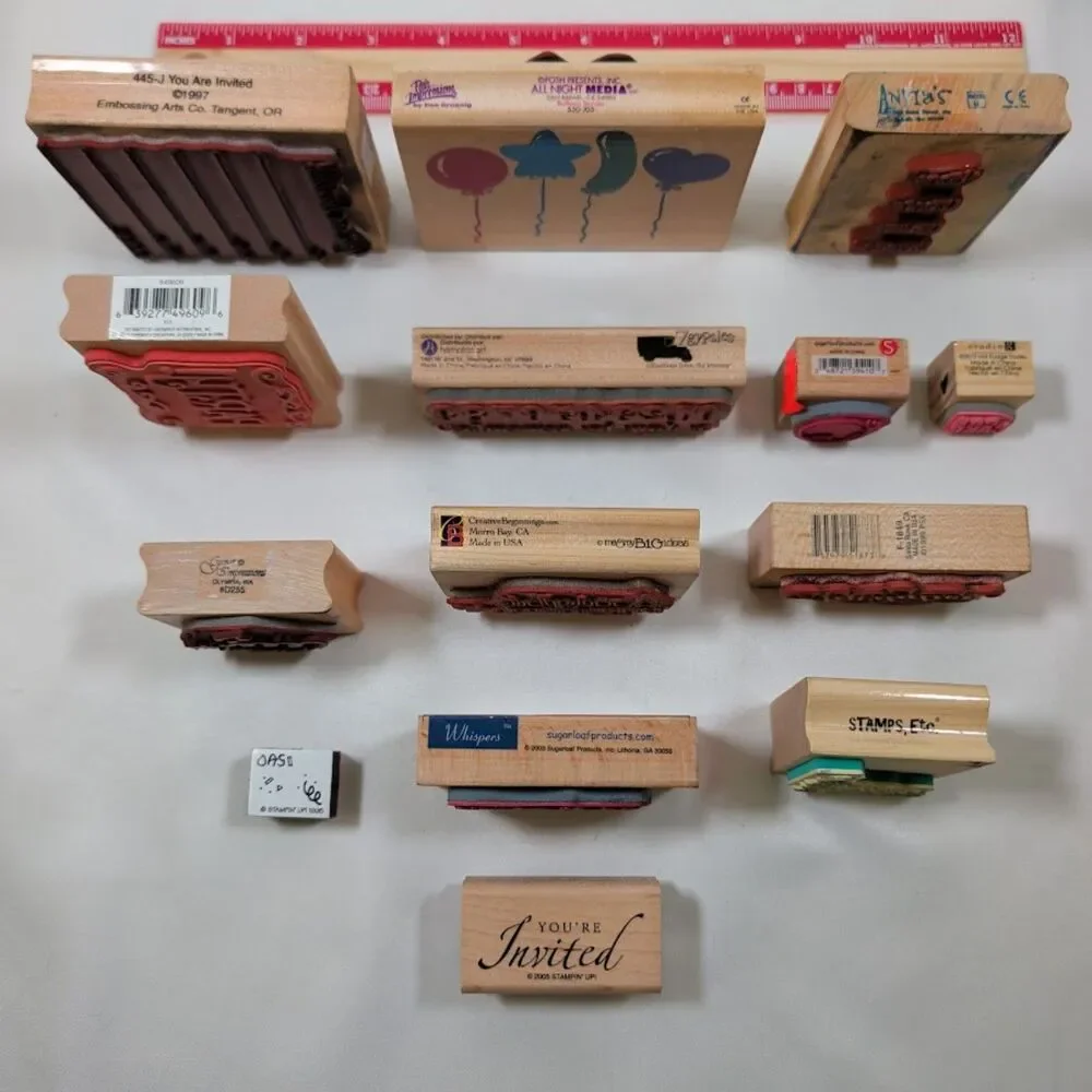 Lot #4 Party Invitation Rubber Stamps 13 Pc Stampin Up PSX Anita's 7 Gypsies
